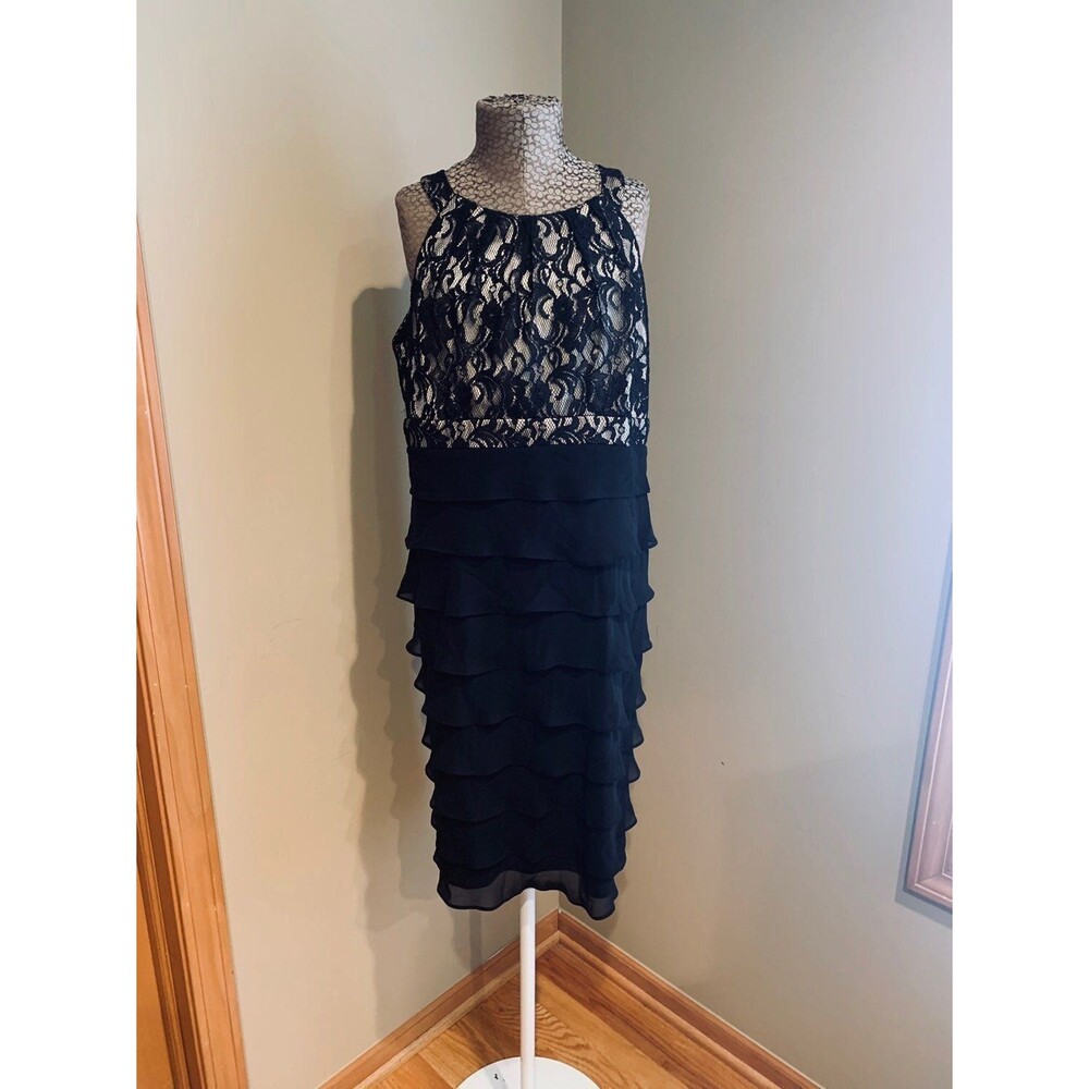 Lace and Ruffled Black Dress Size 8
